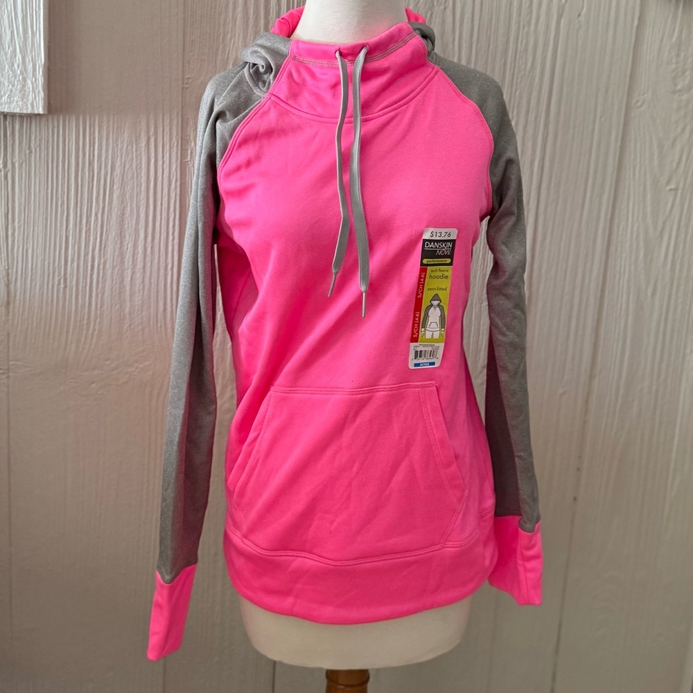 Danskin Now Performance Tech Fleece Hoodie Pink & Gray NEW with Tags S (4-6)